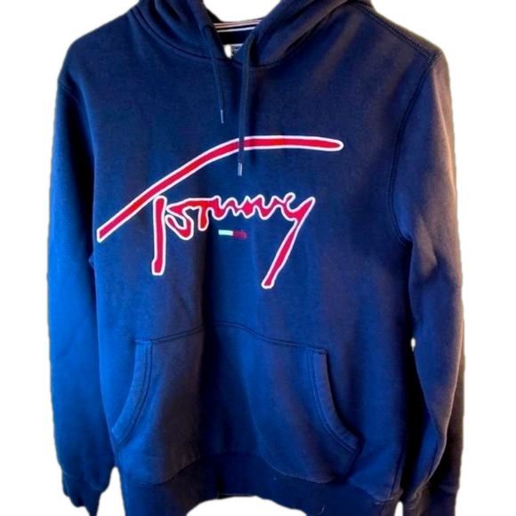 Tommy Hilfiger Denim Navy Tommy Pullover Hoodie Size Small Loungewear Kangaroo - Picture 2 of 16